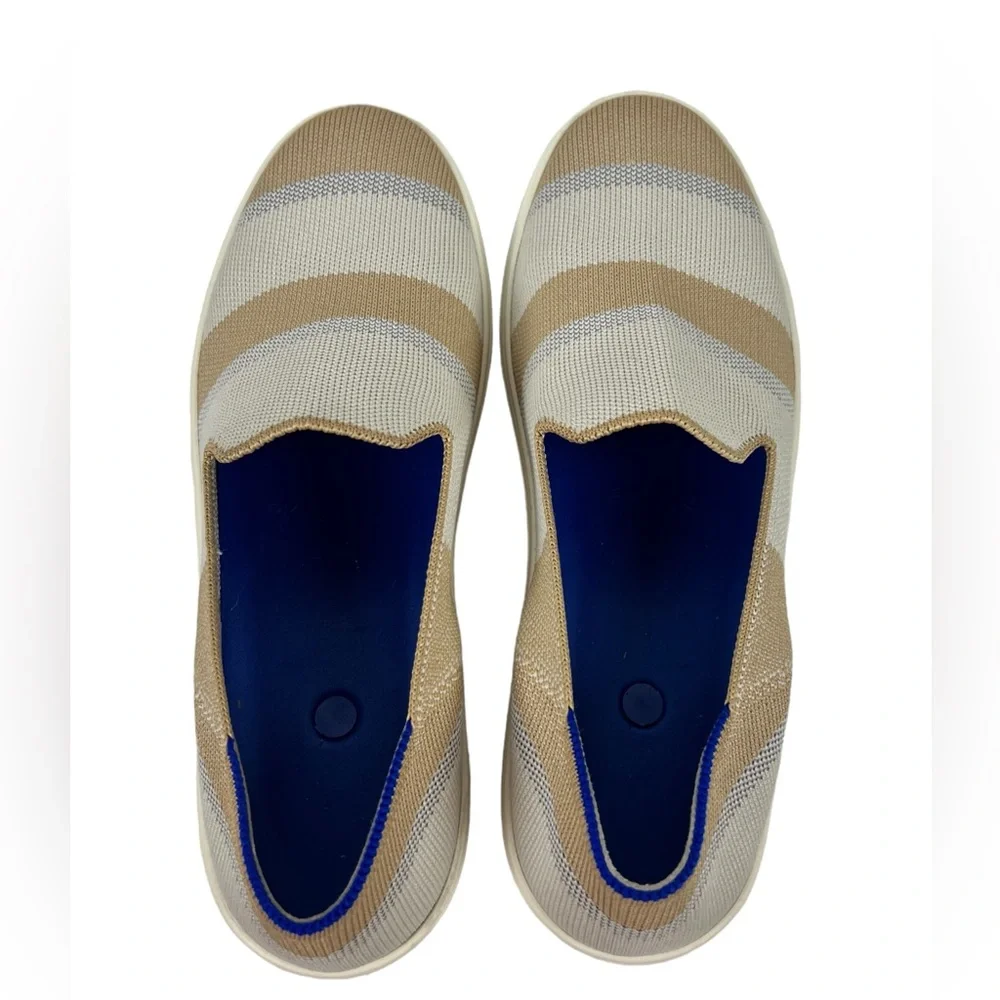 Rothys Womens 8.5 Shoes Birch Stripe Slip On Sneakers Knit Beige Casual Fashion